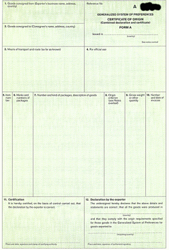 Ursprungszeugnis "Zollpräferenz" Formblatt A, engl.f. 2-fach für Laserdrucker (254), VPE 50 Satz